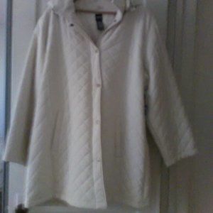 Basic Editions 2X Ivory Quilted Hooded Jacket